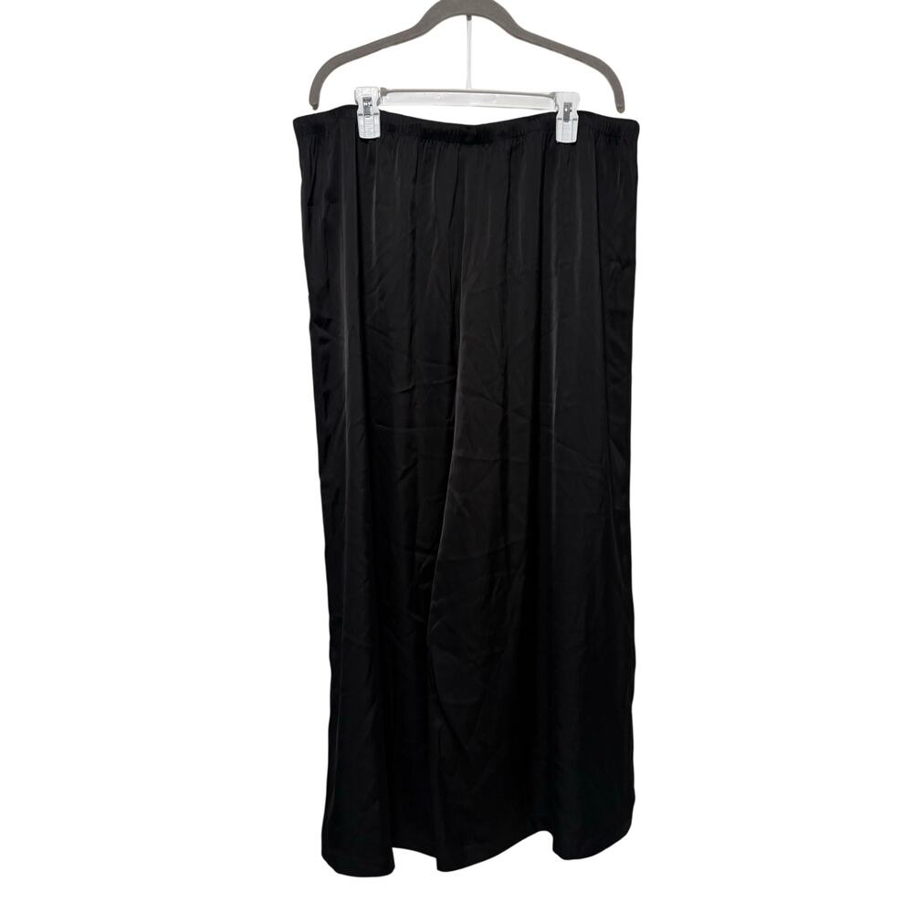 Women’s Black Satin Wide Leg Pants 2X Elastic Waist Pull On Palazzo NWT - Picture 6 of 10